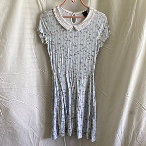 Disney Alice in Wonderland mini dress size small with blue and white stripes.
